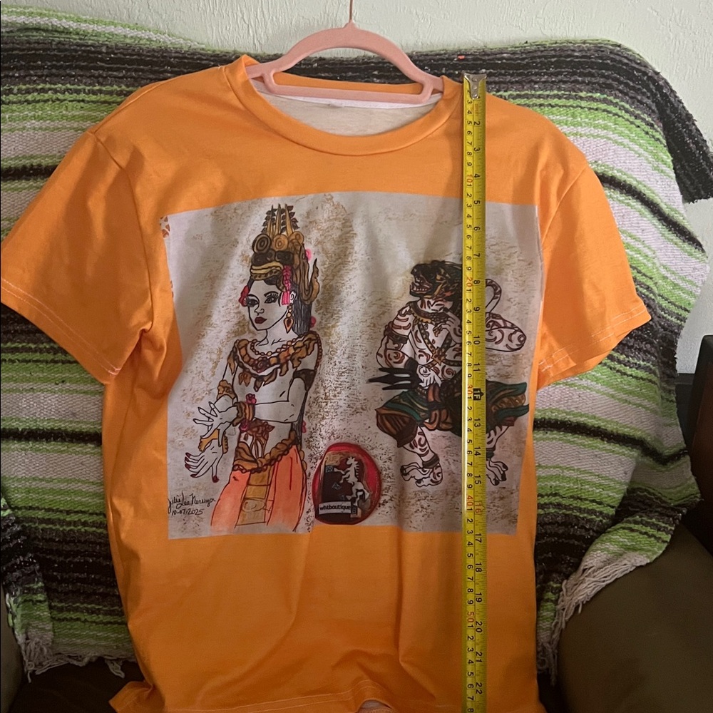 #** 002= unisex Khmer Art Graphic T-Shirt in Orange design - Picture 3 of 13